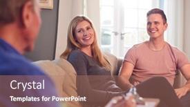  Presentation with social worker - Slide deck having male-social-worker-with-clipboard background and a coral colored foreground