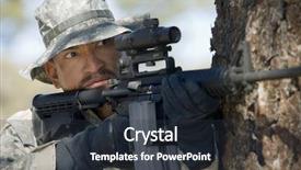  Presentation with ready - PPT theme consisting of male solider ready to shoot background and a tawny brown colored foreground