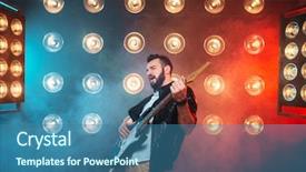  Presentation with music man in suit guitar - Amazing presentation design having male solo musican with electro backdrop and a ocean colored foreground