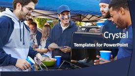  Presentation with car park - Slide deck with male sports fans tailgating background and a ocean colored foreground