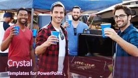  Presentation with car park - Beautiful slide deck featuring male sports fans tailgating backdrop and a tawny brown colored foreground