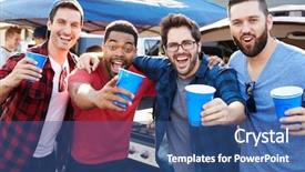  Presentation with car park - Slide set consisting of male sports fans tailgating background and a ocean colored foreground