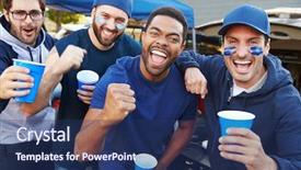  Presentation with football stadium - PPT theme with male sports fans tailgating background and a ocean colored foreground