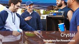  Presentation with car park - PPT theme enhanced with male sports fans tailgating background and a tawny brown colored foreground