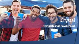  Presentation with sports fans - Audience pleasing presentation design consisting of male sports fans tailgating backdrop and a ocean colored foreground