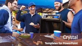  Presentation with car park - Presentation theme consisting of male sports fans tailgating background and a tawny brown colored foreground