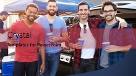  Presentation with sports fans - Slide set having male sports fans tailgating background and a red colored foreground
