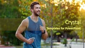  Presentation with baseball running the bases - PPT theme consisting of male sportsman running in park background and a tawny brown colored foreground