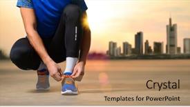  Presentation with running shoes - Presentation theme consisting of male sportsman tying running shoes background and a coral colored foreground