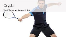  Presentation with golf player playing - PPT theme having male squash player playing isolated background and a white colored foreground