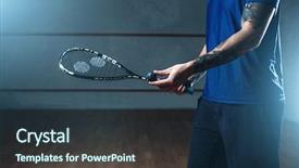  Presentation with training - Beautiful PPT layouts featuring male squash player training backdrop and a tawny brown colored foreground