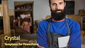  Presentation with bakery and winebar - Audience pleasing slide set consisting of male staff standing with arms backdrop and a  colored foreground