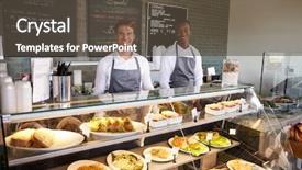  Presentation with staff - Amazing theme having male staff working behind counter backdrop and a dark gray colored foreground