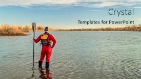  Presentation with stand - Beautiful presentation design featuring male-stand-up-paddler-dressed backdrop and a light blue colored foreground
