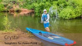  Presentation with stand up comedy 3d rendering - Presentation featuring male-stand-up-paddler background and a coral colored foreground