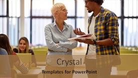  Presentation with professor - Audience pleasing presentation consisting of male-student-at-the-lecture backdrop and a coral colored foreground