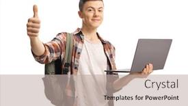  Presentation with student - PPT layouts featuring male-student-gesturing-a-thumb background and a mint green colored foreground