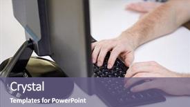  Presentation with school technology - Audience pleasing theme consisting of male student hands with computer backdrop and a  colored foreground