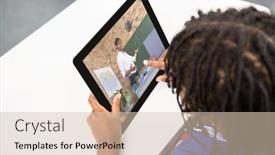  Presentation with distance learning - PPT theme with male-student-having-a-video background and a lemonade colored foreground