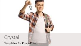  Presentation with car key - Presentation theme consisting of male-student-holding-a-car background and a light gray colored foreground