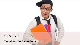  Presentation with student - Cool new presentation theme with male student holding notes isolated backdrop and a lemonade colored foreground