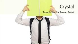  Presentation with student - Slide set with male student holding notes isolated background and a blonde colored foreground