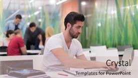  Presentation with homework - PPT layouts featuring arabic writing - male student in classroom working background and a soft green colored foreground