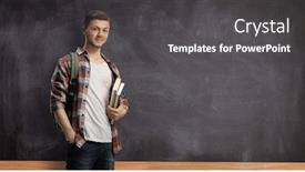  Presentation with blackboard - Presentation design having male-student-in-front background and a dark gray colored foreground