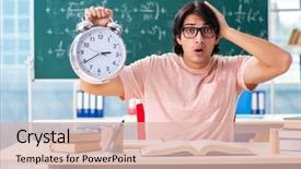  Presentation with classroom - Presentation featuring male student in the classroom background and a lemonade colored foreground