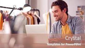  Presentation with student - PPT layouts featuring male-student-or-business-owner background and a coral colored foreground