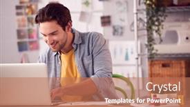  Presentation with student - Cool new slides with male-student-or-business-owner backdrop and a coral colored foreground