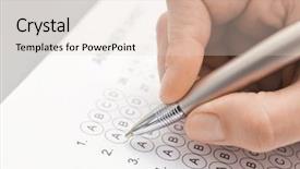  Presentation with exam - PPT theme featuring male student passing exam closeup background and a lemonade colored foreground