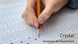  Presentation with exam - Colorful slide set enhanced with male student passing exam closeup backdrop and a light gray colored foreground