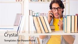  Presentation with library - Presentation featuring male student preparing for exams background and a  colored foreground