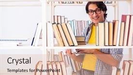  Presentation with online library - Presentation design having male student preparing for exams background and a lemonade colored foreground