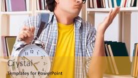  Presentation with library - Slides with male-student-preparing-for-exams background and a gold colored foreground