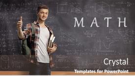 Presentation with math - Amazing PPT theme having male-student-showing-thumbs-up backdrop and a tawny brown colored foreground