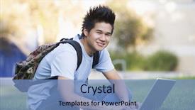  Presentation with grass - Cool new PPT theme with male student sitting on grass backdrop and a  colored foreground