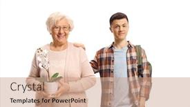  Presentation with next - PPT theme featuring male-student-standing-next background and a coral colored foreground