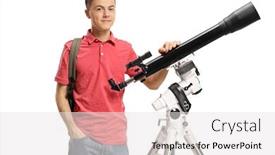  Presentation with telescope - Slide deck consisting of male-student-standing-next background and a white colored foreground
