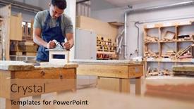  Presentation with apprenticeship - Amazing presentation theme having male-student-studying-for-carpentry backdrop and a coral colored foreground