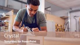  Presentation with apprenticeship - PPT theme consisting of male-student-studying-for-carpentry background and a coral colored foreground