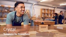  Presentation with apprenticeship - PPT theme enhanced with male-student-studying-for-carpentry background and a coral colored foreground