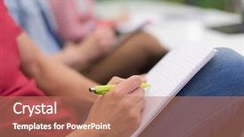  Presentation with education training - Amazing slide deck having male student taking notes backdrop and a coral colored foreground