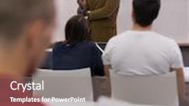  Presentation with education training - Colorful PPT theme enhanced with male student taking notes in classroom business education concept casual young businessman on seminar training backdrop and a gray colored foreground