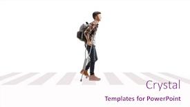  Presentation with pedestrian - Presentation theme having male-student-walking-with-crutches background and a sky blue colored foreground
