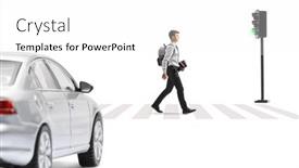  Presentation with pedestrian crossing - PPT theme featuring male-student-walking background and a white colored foreground
