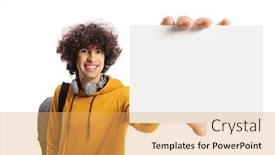  Presentation with backpack - Presentation consisting of male-student-with-a-backpack background and a yellow colored foreground