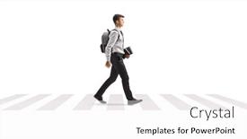 Presentation with pedestrian crossing - PPT theme with male-student-with-a-backpack background and a white colored foreground
