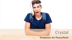  Presentation with book - Amazing slide set having male-student-with-book-strapped backdrop and a lemonade colored foreground